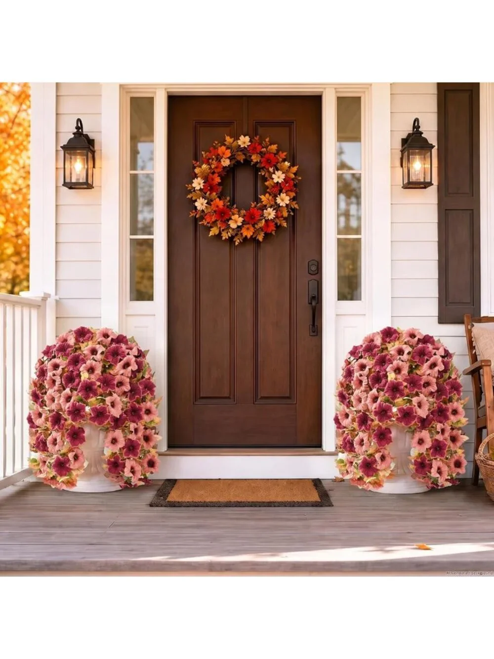 8 Pcs UV Resistant Artificial Mums for Outdoors - Mixed Brown Floral Decor